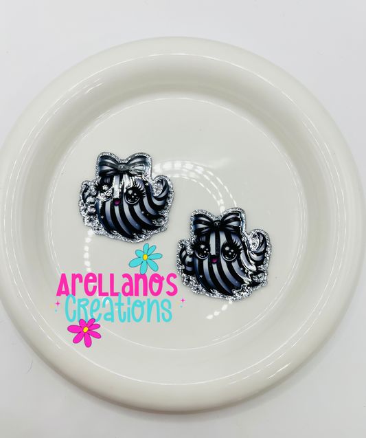 #30 black & white striped ghost - acrylic flatback