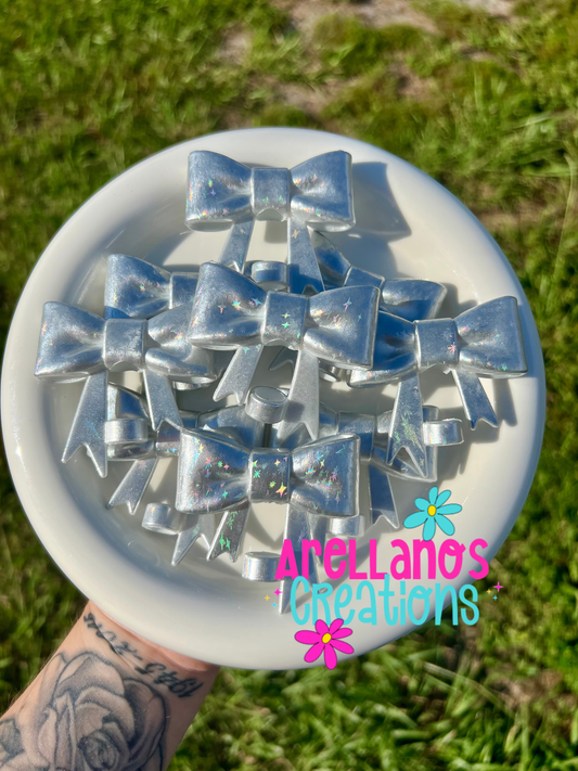 #28 holographic sparkle opal large bow straw topper