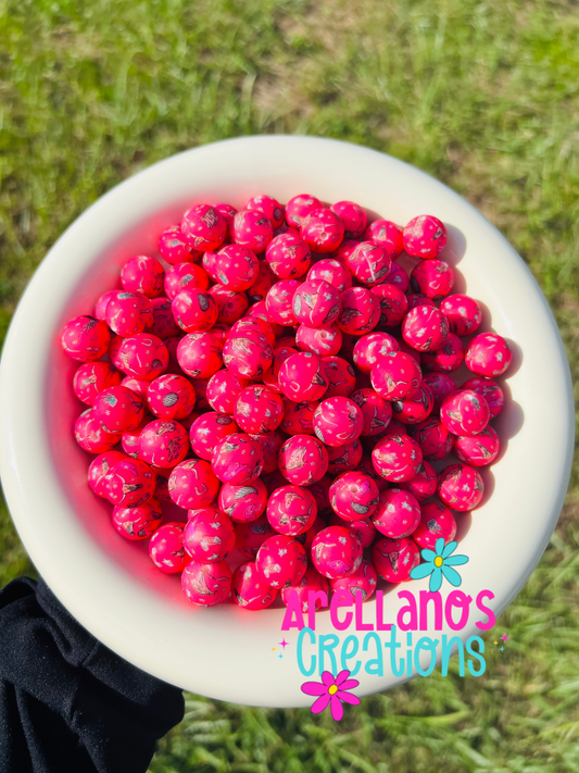 15mm hot pink yee haw printed silicone beads