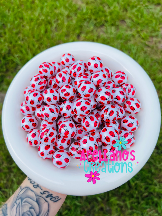 20mm lady bug bubblegum beads