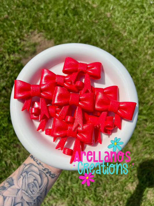 #99 cherry red glitter shiny large bow straw topper