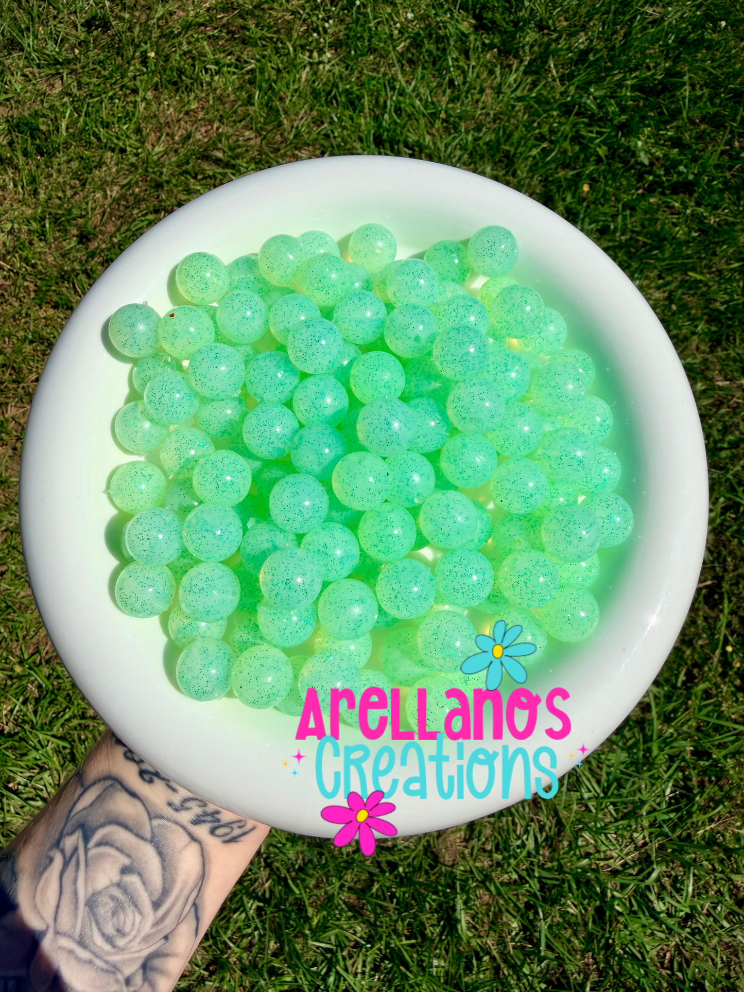 SJ-102 15mm lime green jelly glitter silicone beads
