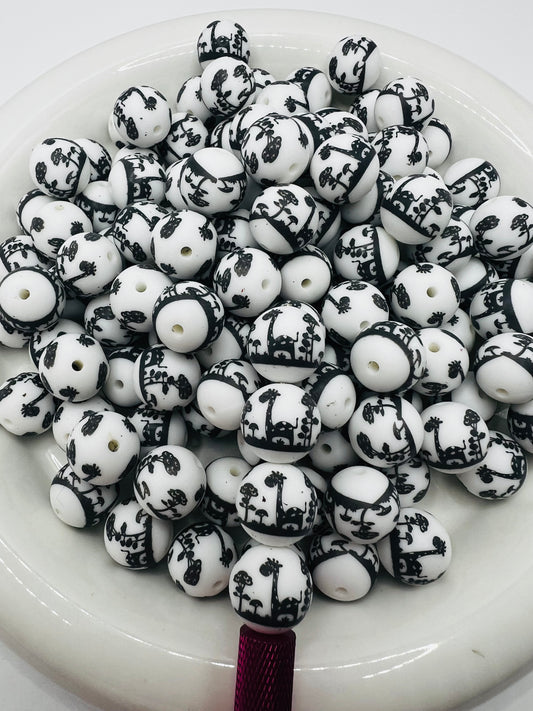 15mm giraffe safari printed silicone beads