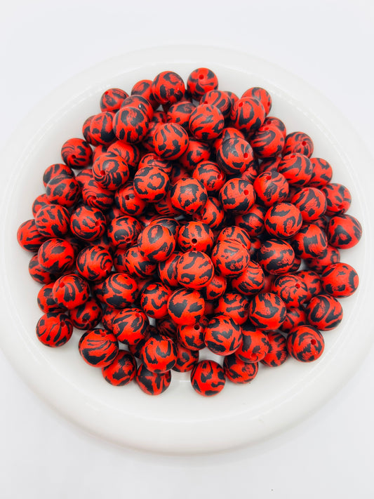 15mm fire red leopard print silicone beads