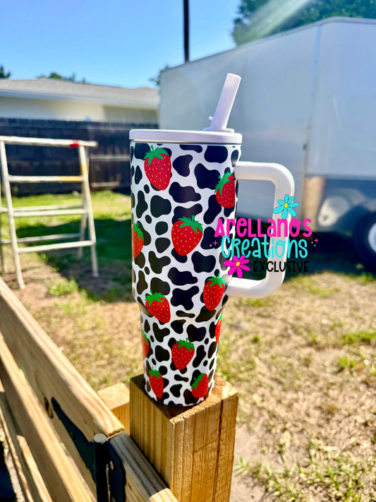 Strawberry Cow Print 40oz Tumbler EXCLUSIVE