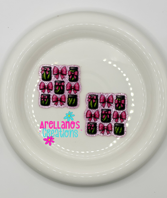 AF-72 Pickle Jars & Pink Bows - Acrylic Flatback