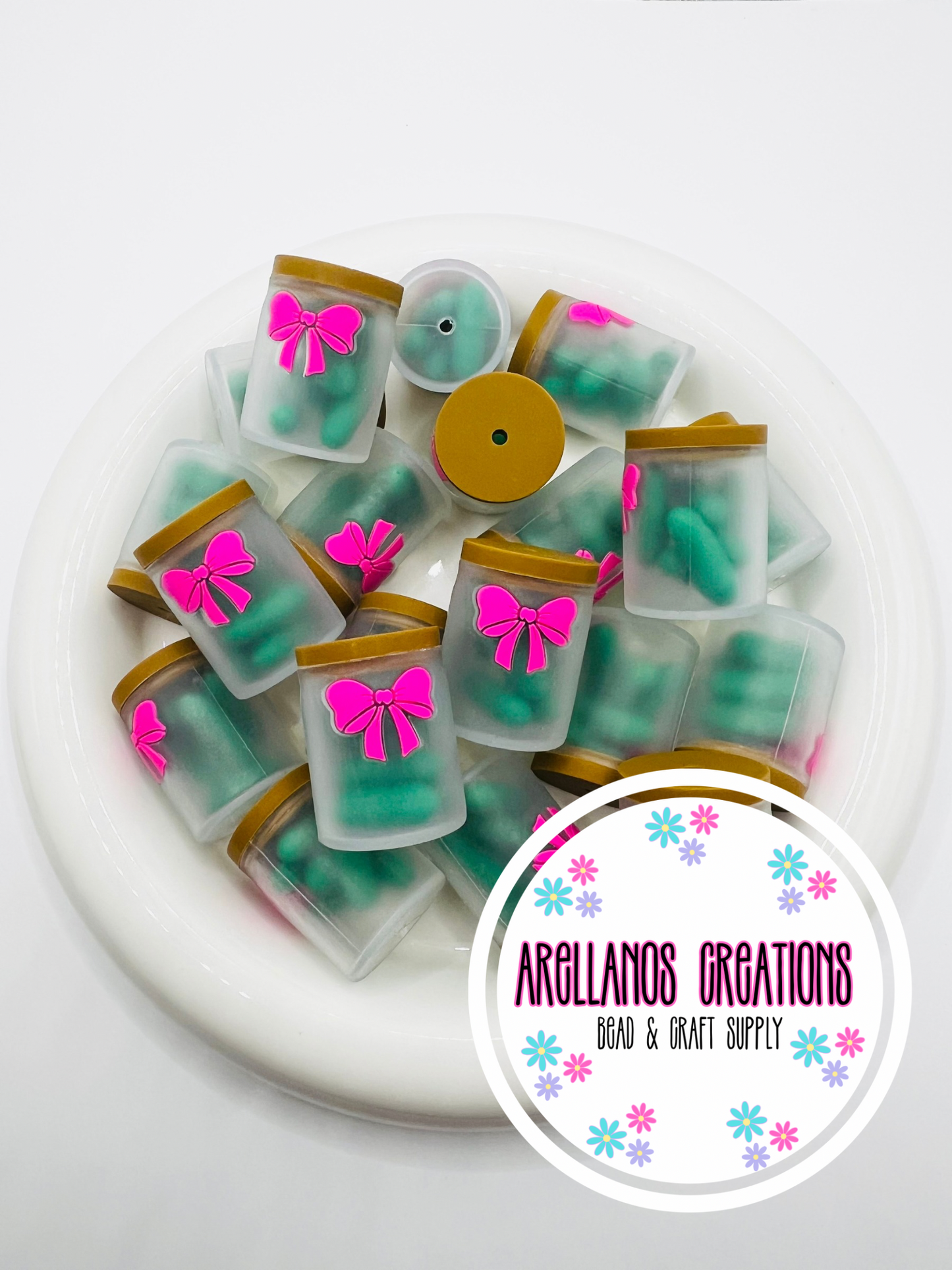 3D pickle jar EXCLUSIVE W/ Hot pink bow focal