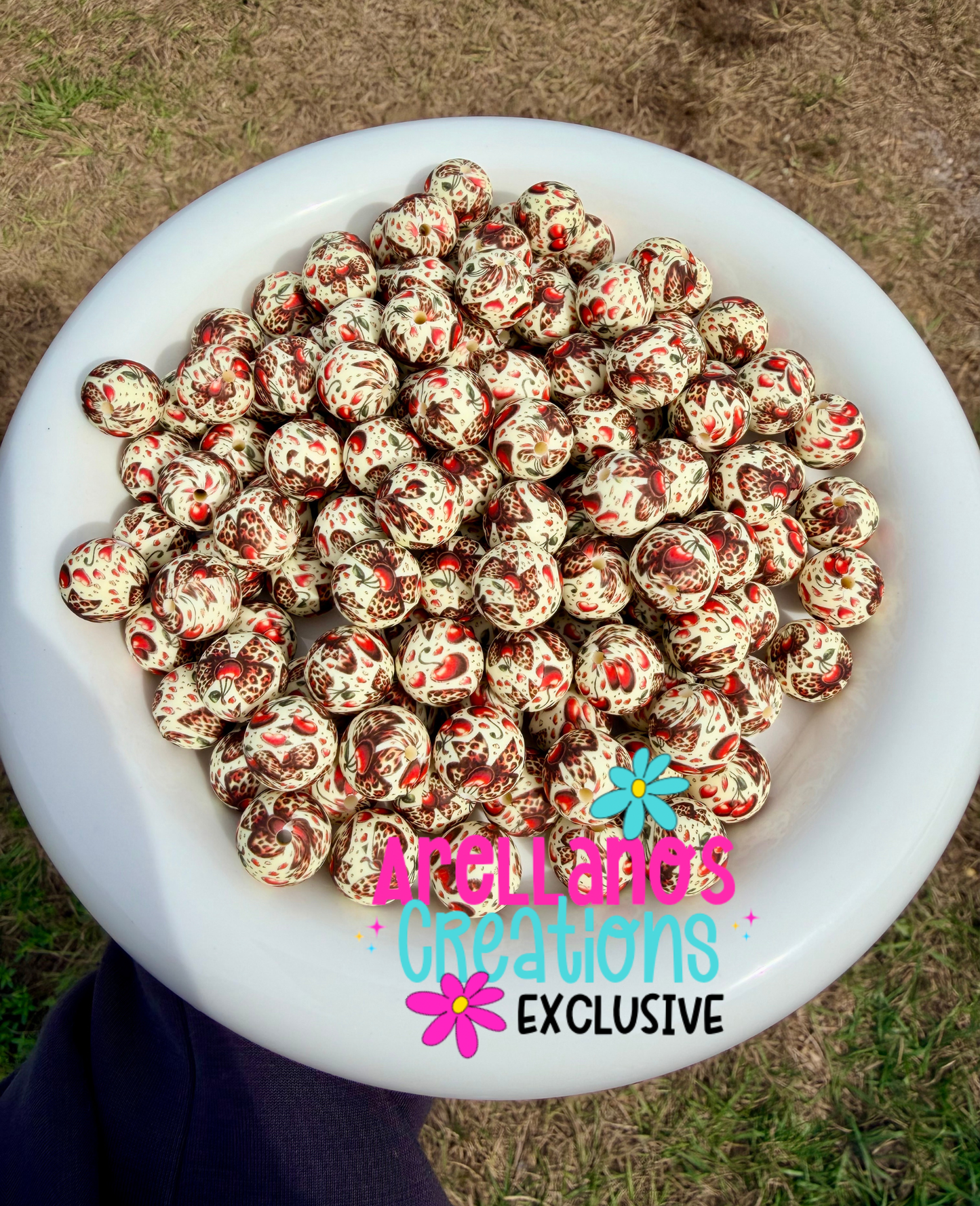 15mm wild cherries printed silicone beads EXCLUSIVE (1PC)
