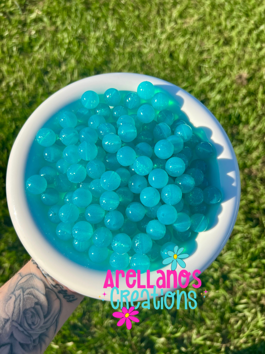 15mm teal jelly glitter silicone beads