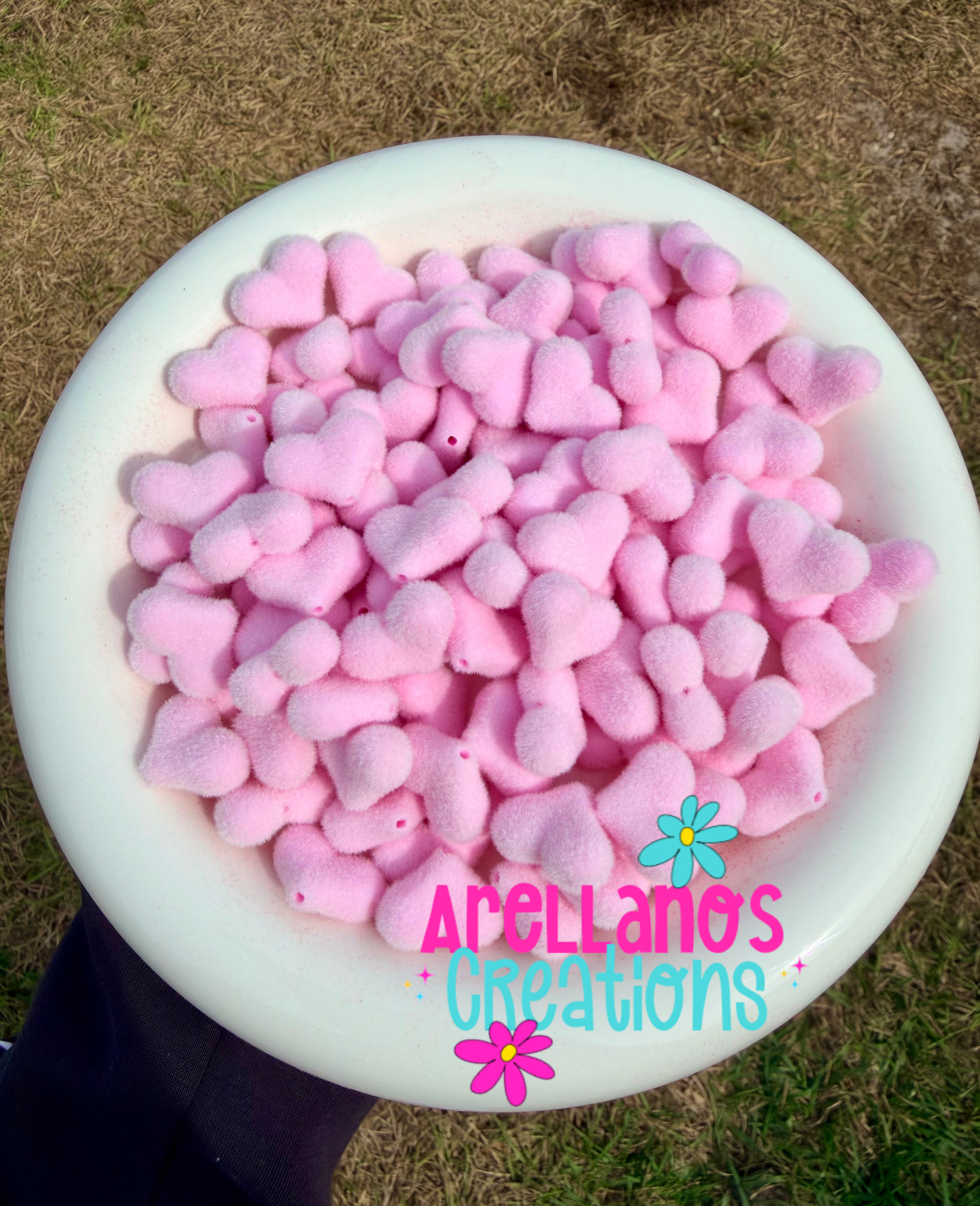 16mm velvet fuzzy heart beads (red or pink) 1PC