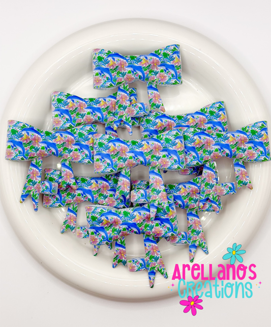 #314 Dolphin Lagoon Large Bow Straw Topper