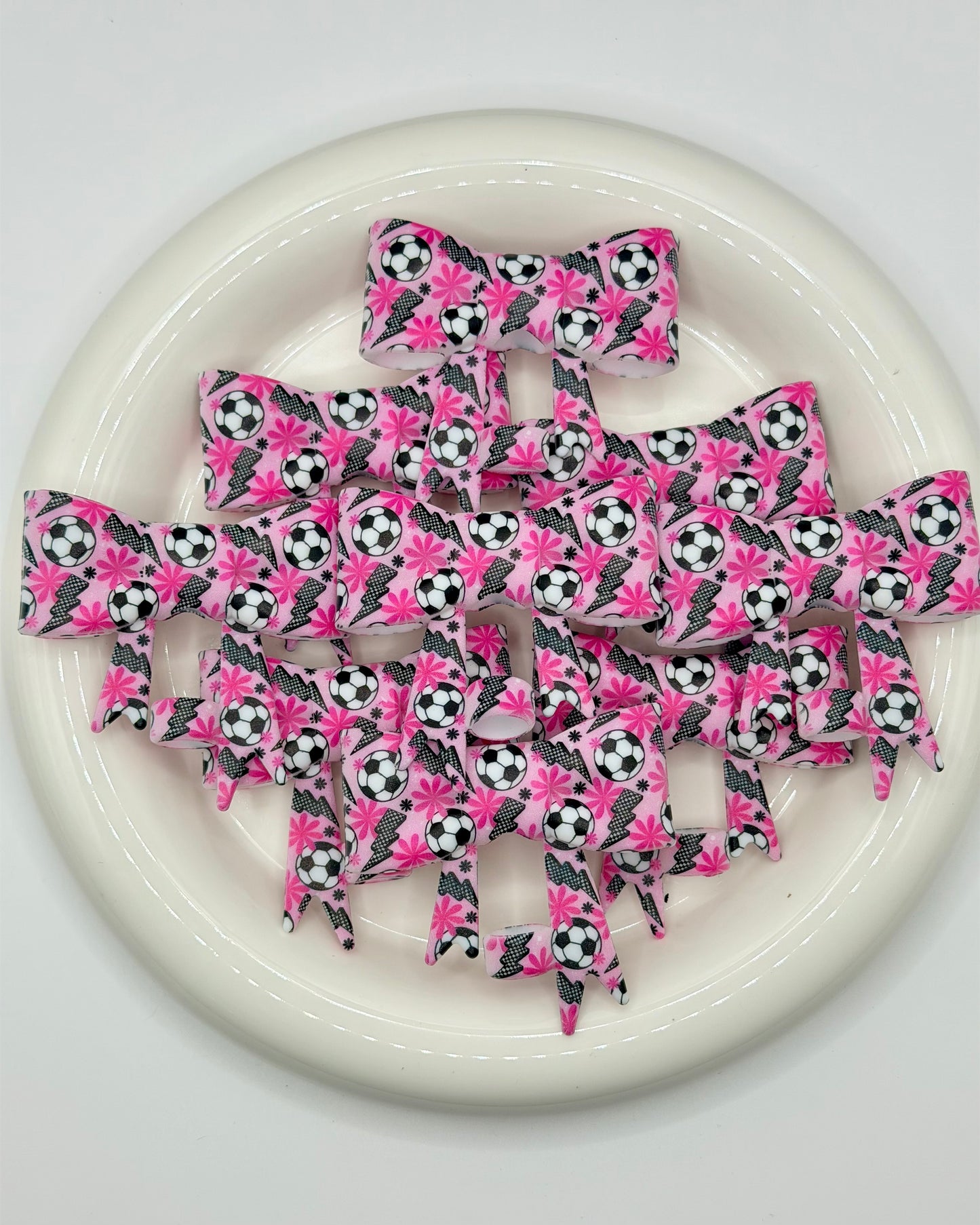 #187 Pink Soccer Spark Large Bow Straw Topper (1ct)