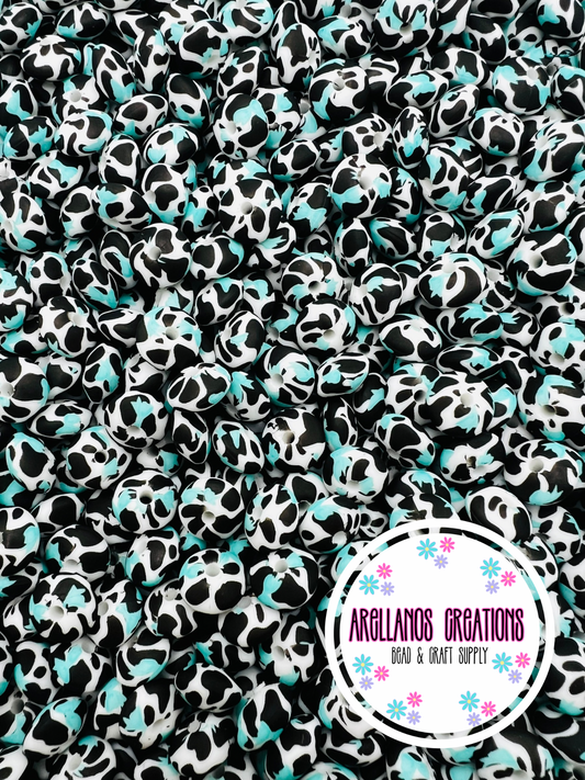 12mm turquoise bow cow print silicone lentil spacers EXCLUSIVE