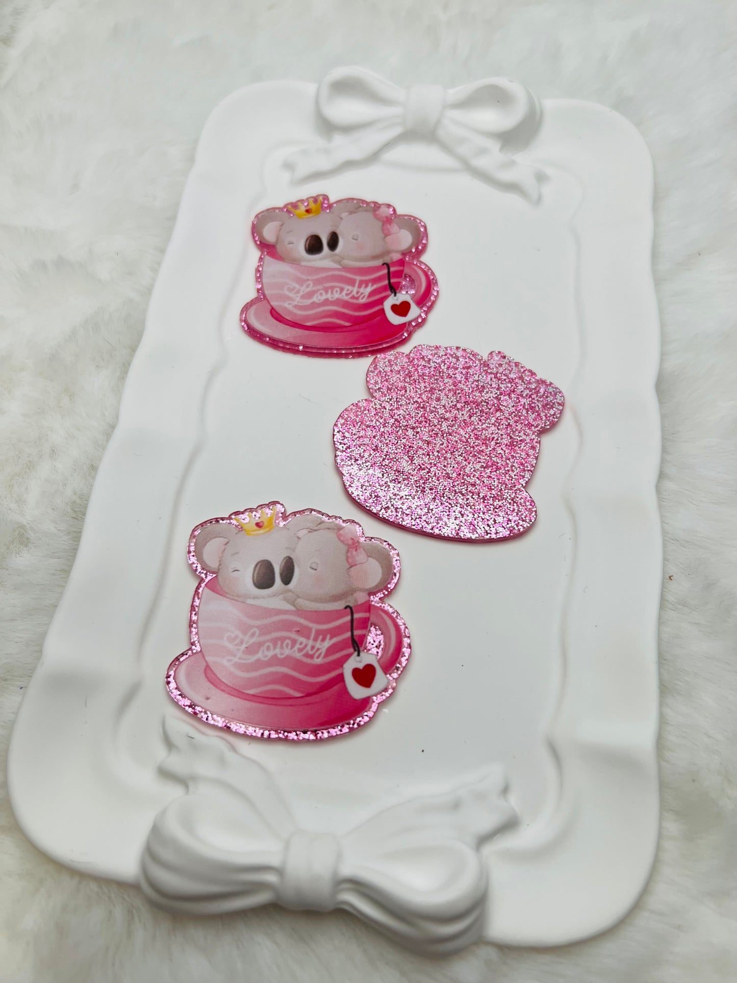 Koala love cup glitter flatback acrylic