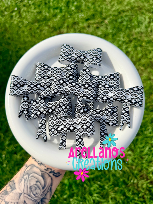 #136 black aztec large shiny bow FOCAL