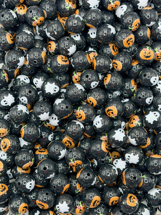 SP-234 Pumpkin & Ghost Glitter Liquid Silicone Beads EXCLUSIVE (1ct)