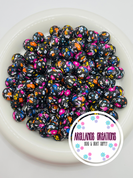 15mm midnight daisys printed silicone bead EXCLUSIVE