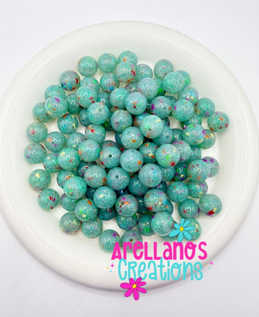 15mm Green Clear Confetti Silicone Beads (1PC)