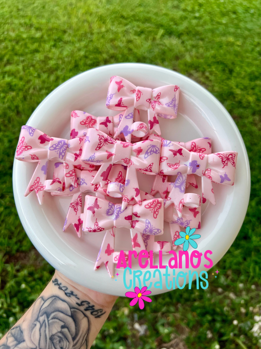 #70 pink & purple butterfly's shiny large bow straw topper