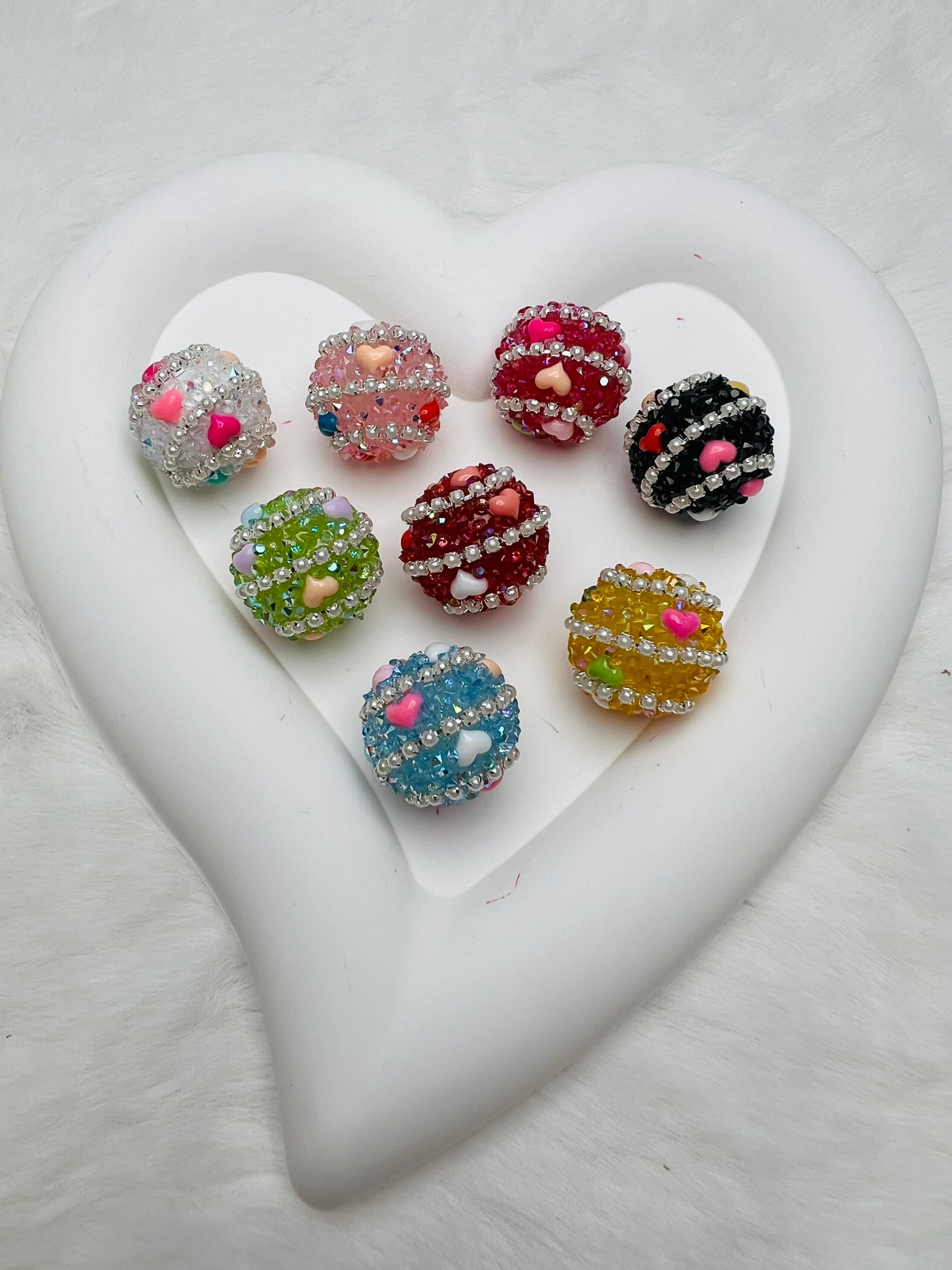 Fancy sugar heart 20mm beads (8 colors) sold individually