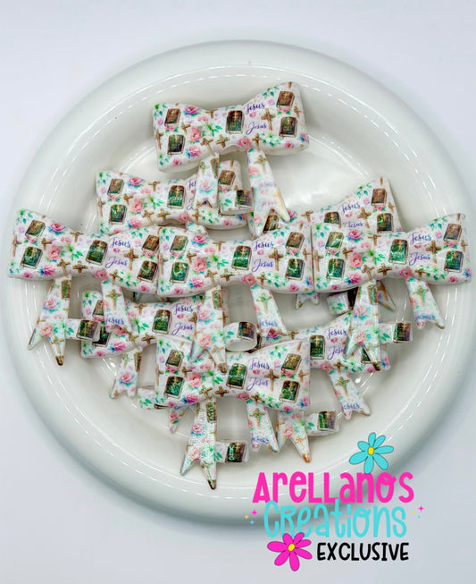 #322 Jesus & Faith Large Bow Straw Topper (Opal) EXCLUSIVE