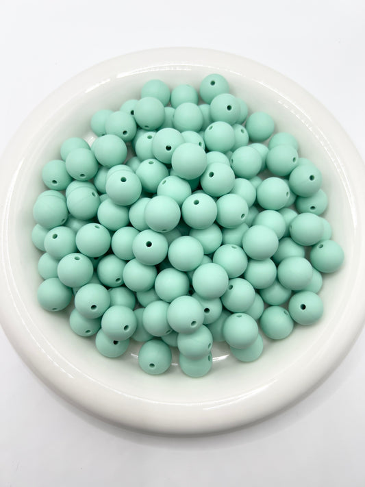 15mm mint solid silicone beads