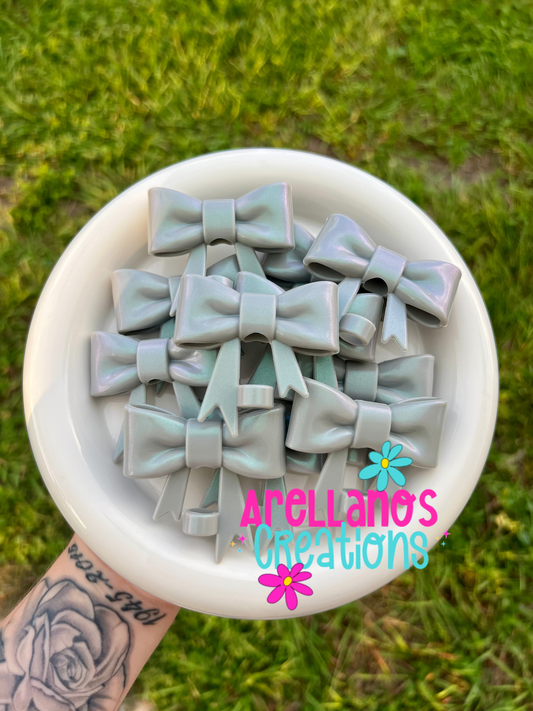 #12 grey opal large bow straw topper