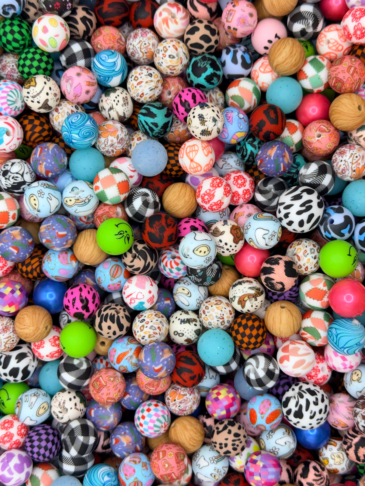 15mm BULK printed silicone beads [100ct mix]