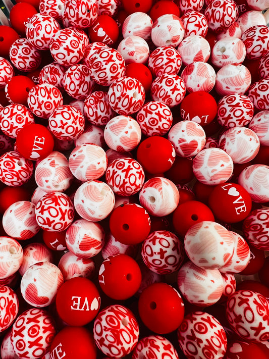 Valentines 15mm silicone bead mix (pack of 10)