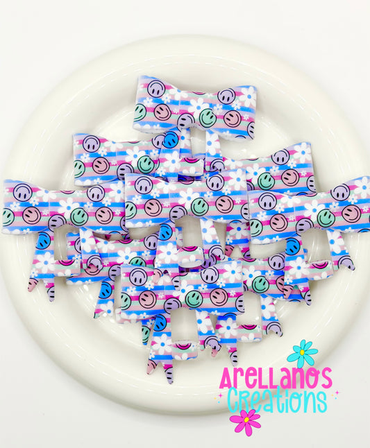 #282 Pastel Smiley Stripe Large Bow Straw Topper (1ct)