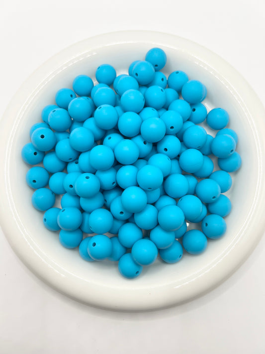 15mm sky blue solid silicone beads