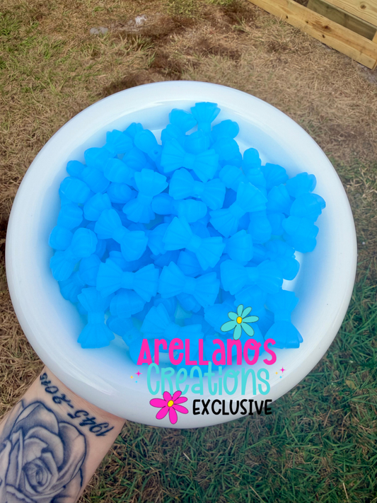 3D cool blue ribbed bow EXCLUSIVE focal