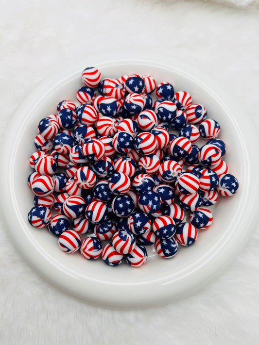 15mm American flag silicone beads
