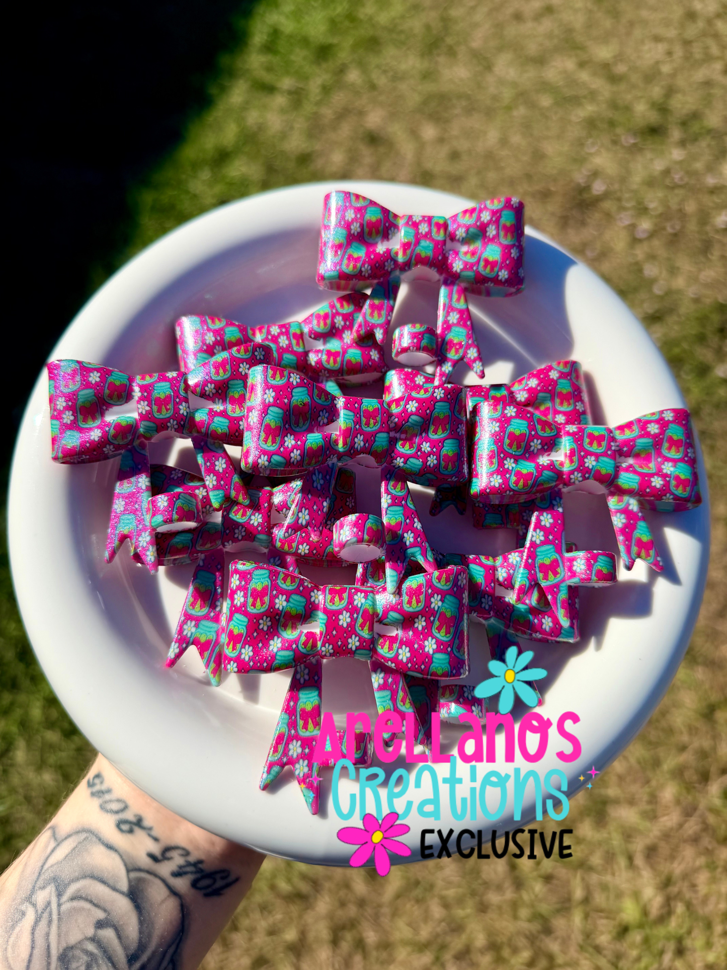 #183 hot pink pickle jars opal large bow straw topper EXCLUSIVE