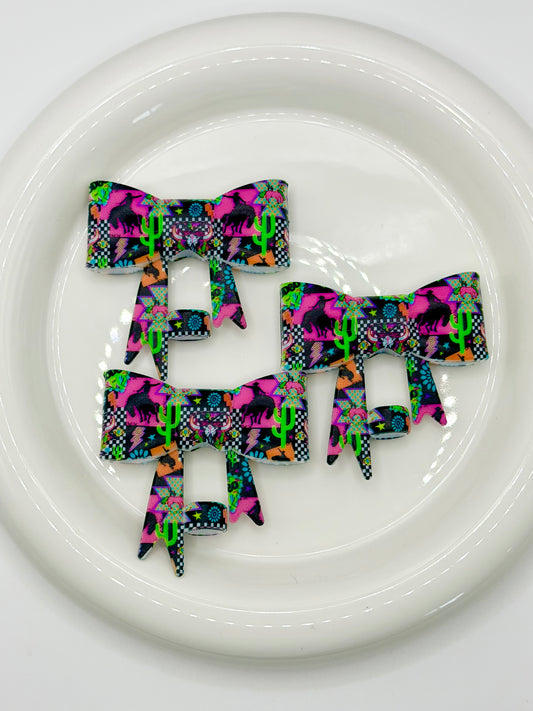 #396 Neon Rodeo large bow straw topper (1ct)