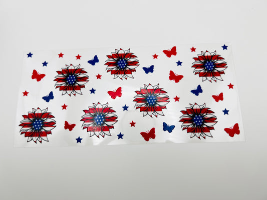 American flag sunflower 16oz UV DTF wrap