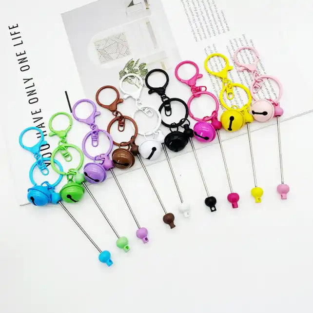 Beadable keychain bars with bell (9 colors) sold individually