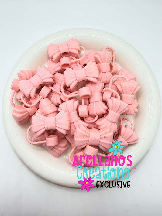 3D GLITTER light pink ribbed bow STRAW TOPPER EXCLUSIVE