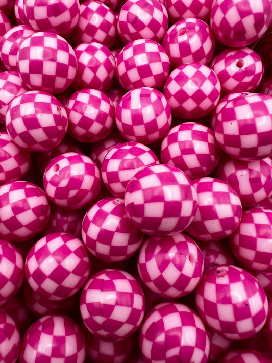 20mm solid hot pink checkered bubblegum beads