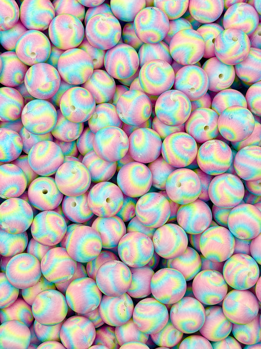 15mm Pastel Rainbow Tie Dye Printed Silicone Beads EXCLUSIVE (1ct)