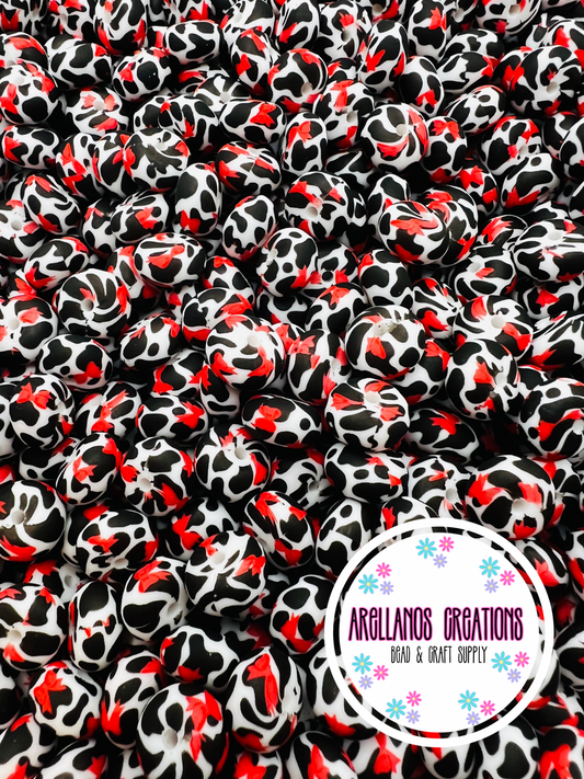 14mm red bow cow print silicone abacus spacers EXCLUSIVE
