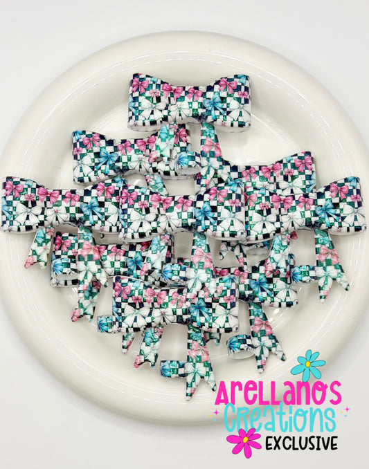 #321 Arellanos Signature Bows & Checkered Large Bow Straw Topper (Opal) EXCLUSIVE