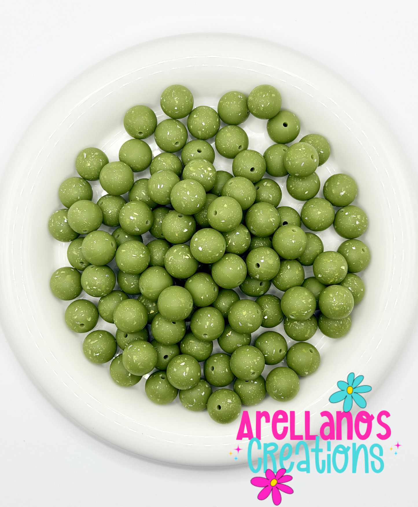 SS-147 15mm Pickle Green Speckled Silicone Bead (1ct)