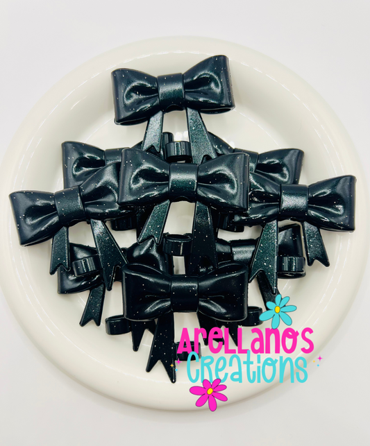 #75 black glitter shiny large bow straw topper