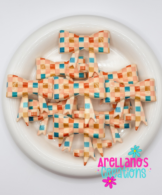 #303 Dark Retro Checkered Large Bow Straw Topper (OPAL)