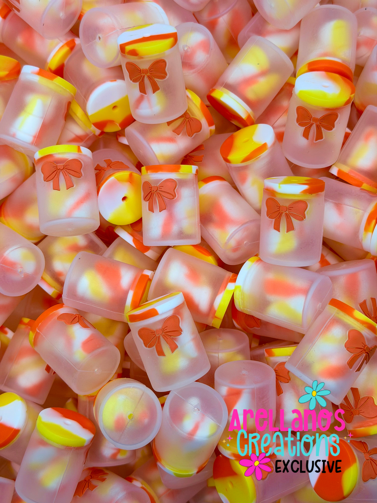 3D Candy Corn Jar W/ ORANGE Bow Focal EXCLUSIVE