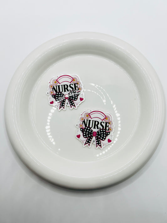 Floral nurse bow flatback acrylic