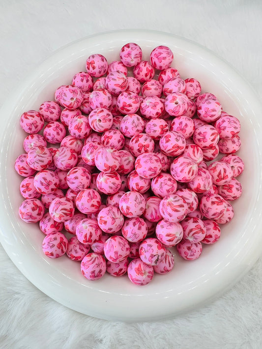 Pink bow scarfs printed silicone beads (15mm or 19mm)