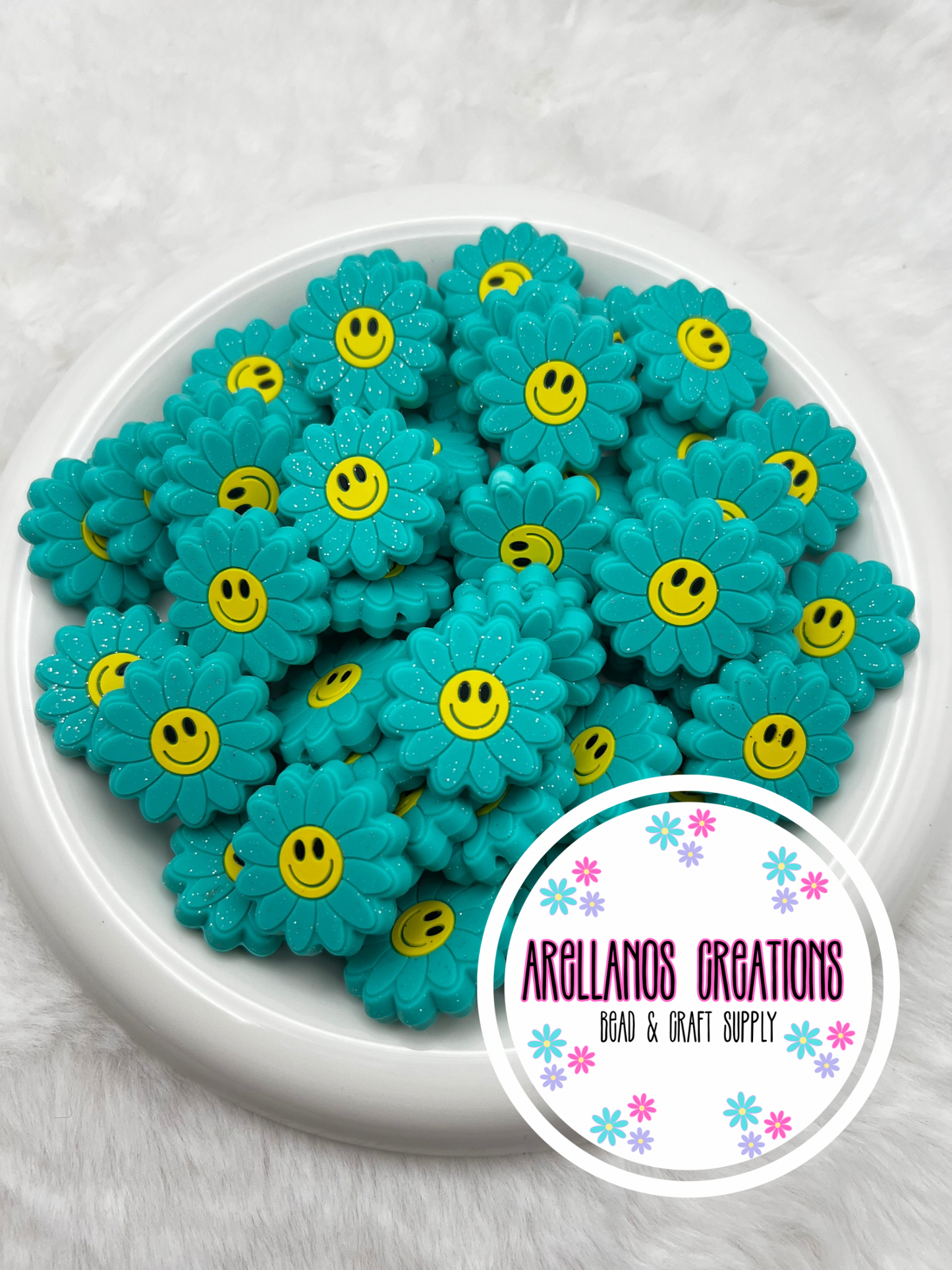 Turquoise glitter smiley daisy EXCLUSIVE focal