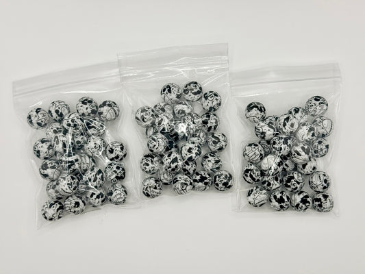 B&W vintage mouse 25ct 15mm silicone beads